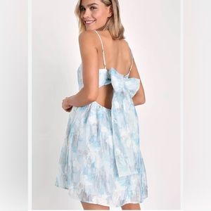 Lulus “Delicate Charm Light Blue Floral Jacquard Organza Mini Dress”